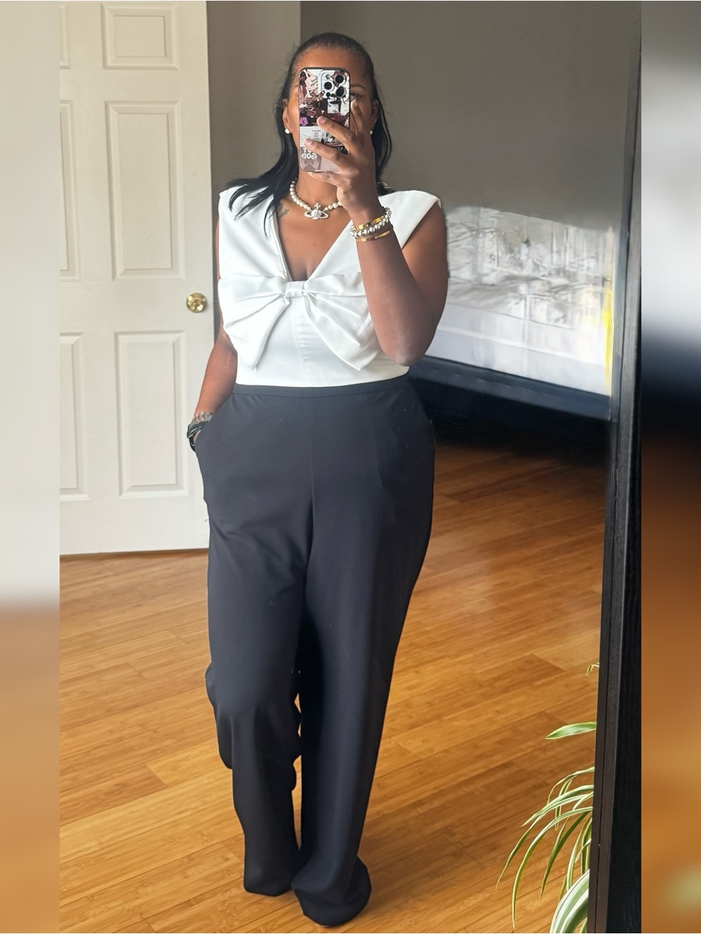 Karl Lagerfeld Black and White Jumpsuit with Bow Bodice
